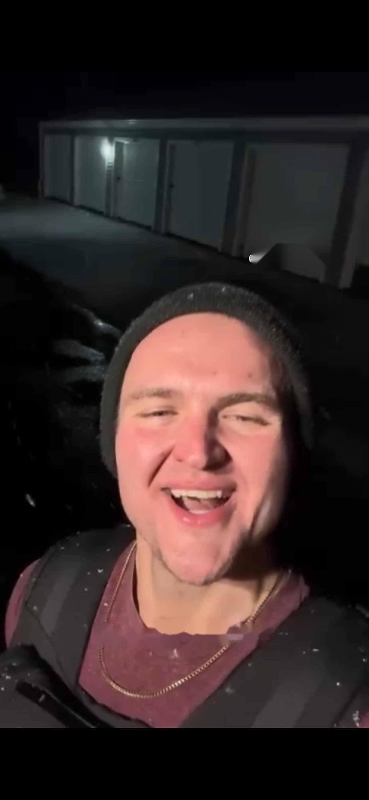 Rhett doing lunges in the snow, at night, after work